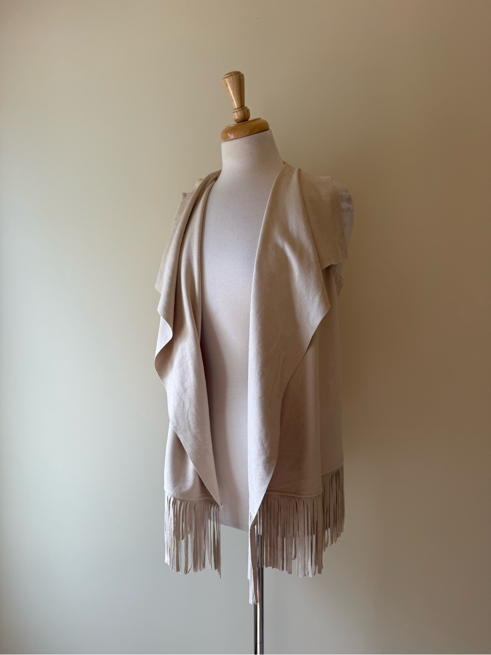 Steve Madden Faux Suede Fringe Waterfall Vest Cream Boho Western